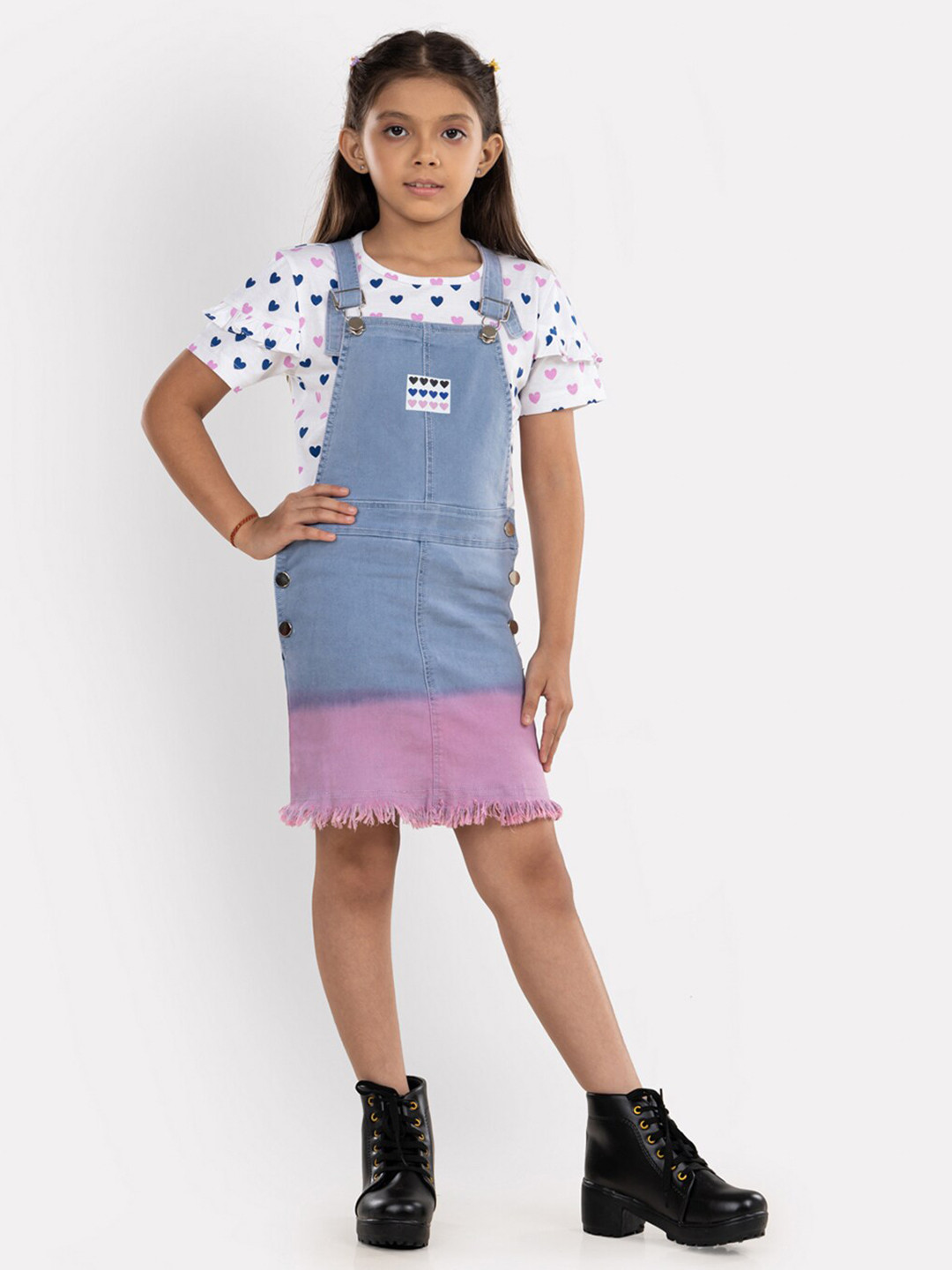 Growing Tree Girls Ombre Dyed Cotton Pinafore Dress With Top