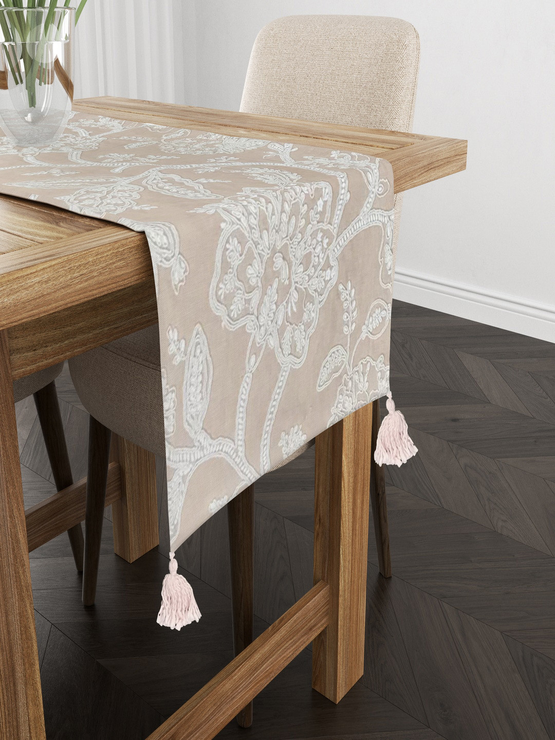 SHADES of LIFE Beige Embroidered Pure Cotton Table Runner