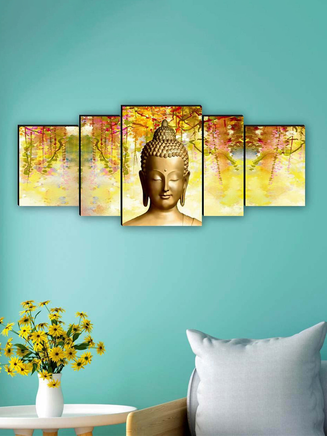 SAF Lord Buddha MDF 5 Pcs Wall Living Room Rectangle Paintings Wall Art -9.06 x 11.8In