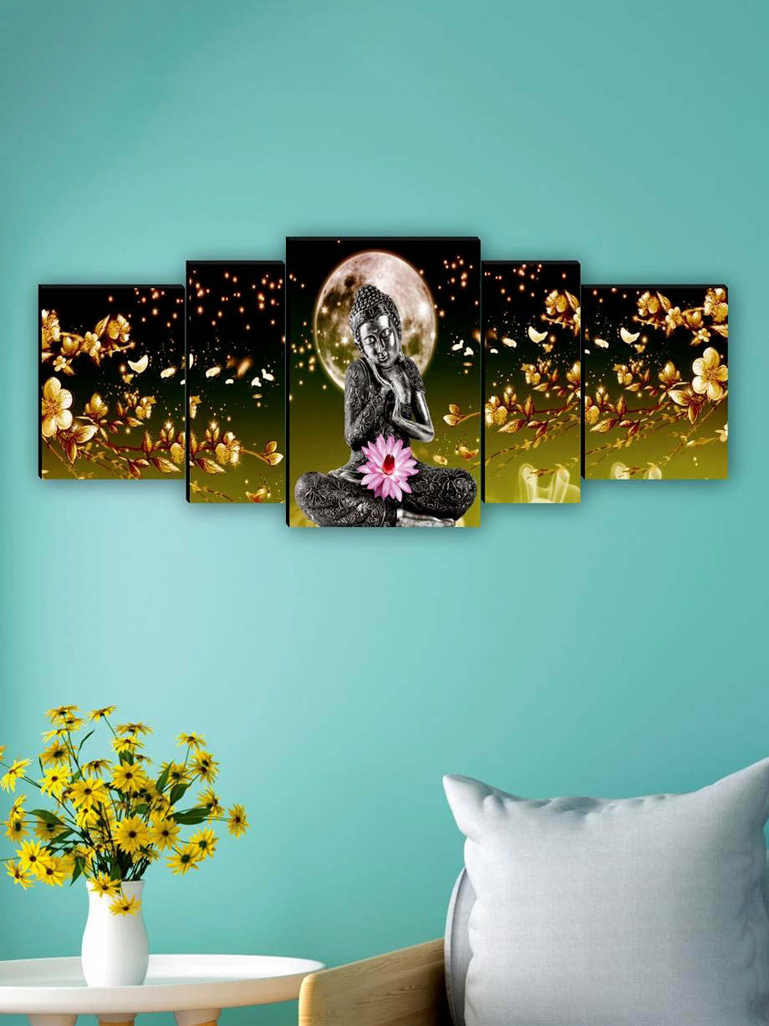 SAF Lord Buddha MDF 5 Pcs Wall Living Room Rectangle Paintings Wall Art -9.06 x 11.8In