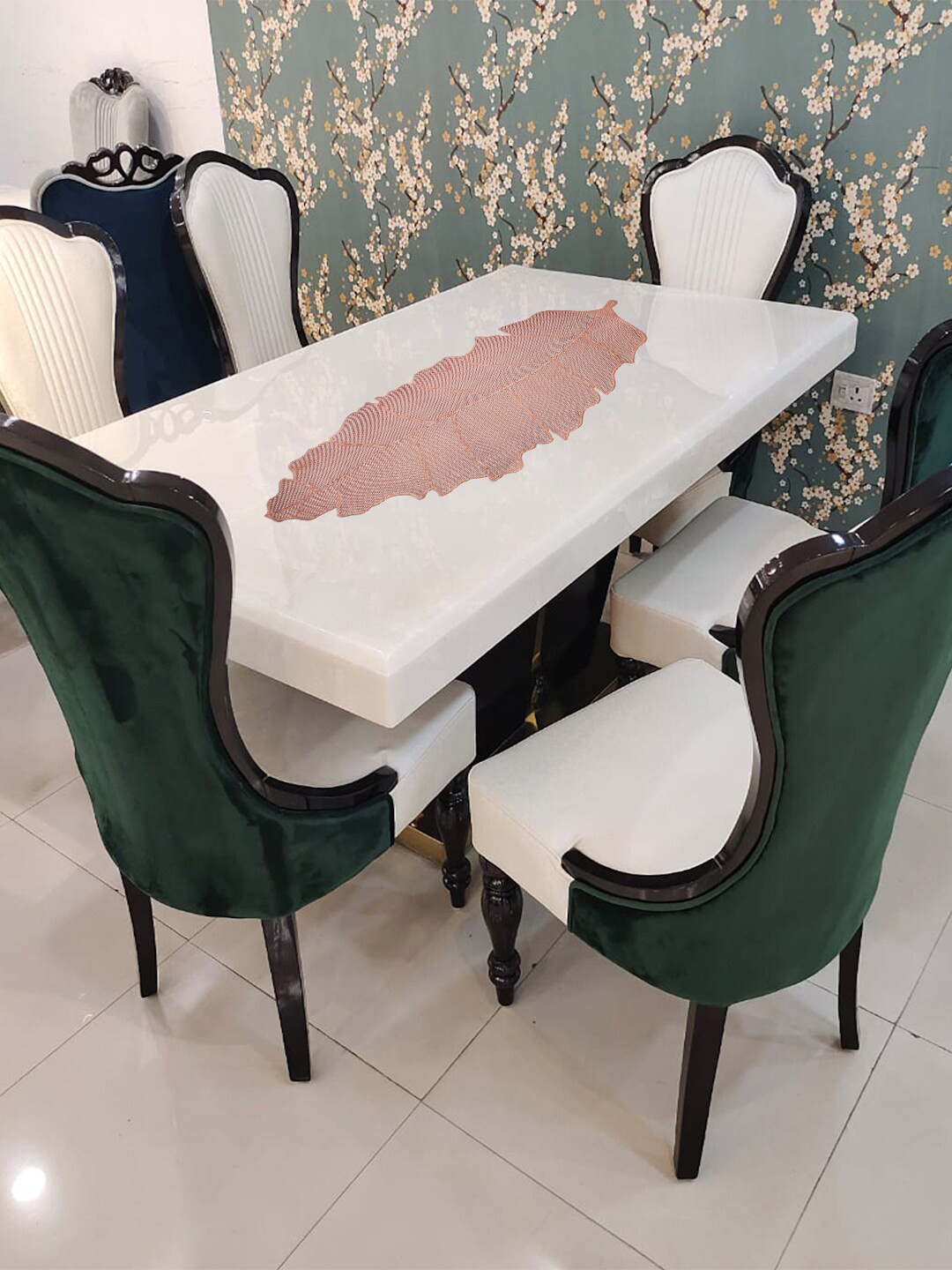 FABINALIV Copper Toned Floral Textured PVC Table Runner