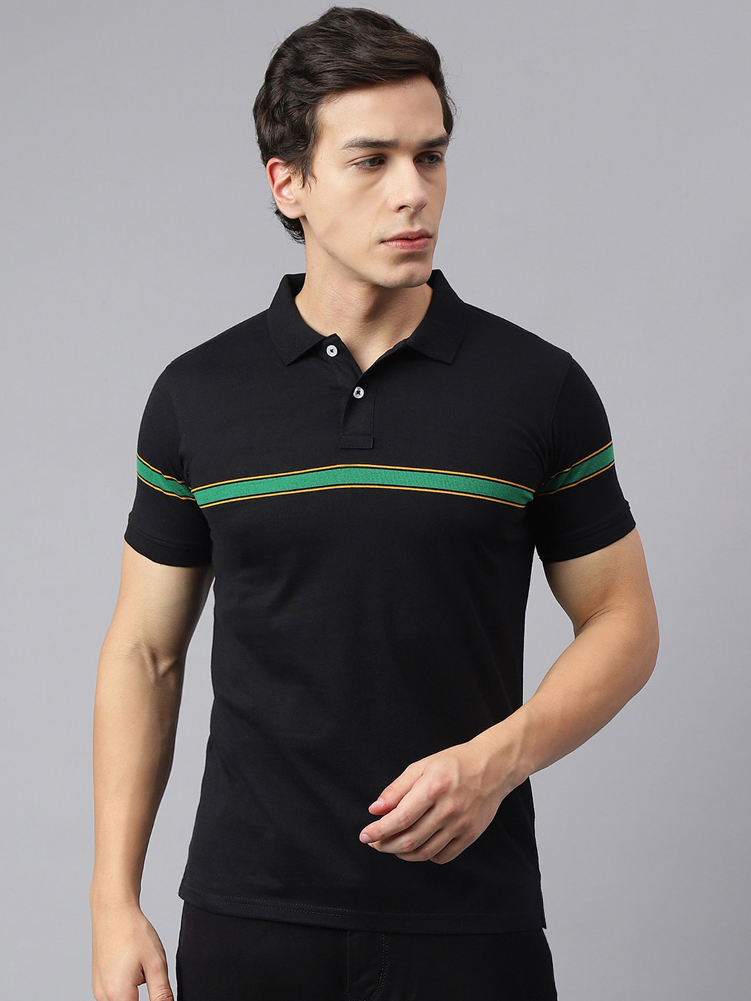 Richlook Colourblocked Polo Collar Cotton T-Shirt