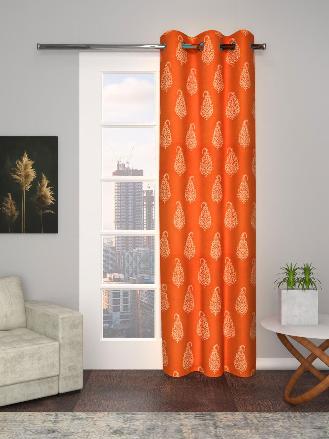 Soumya Rust Ethnic Motifs Room Darkening Cotton Door Curtain