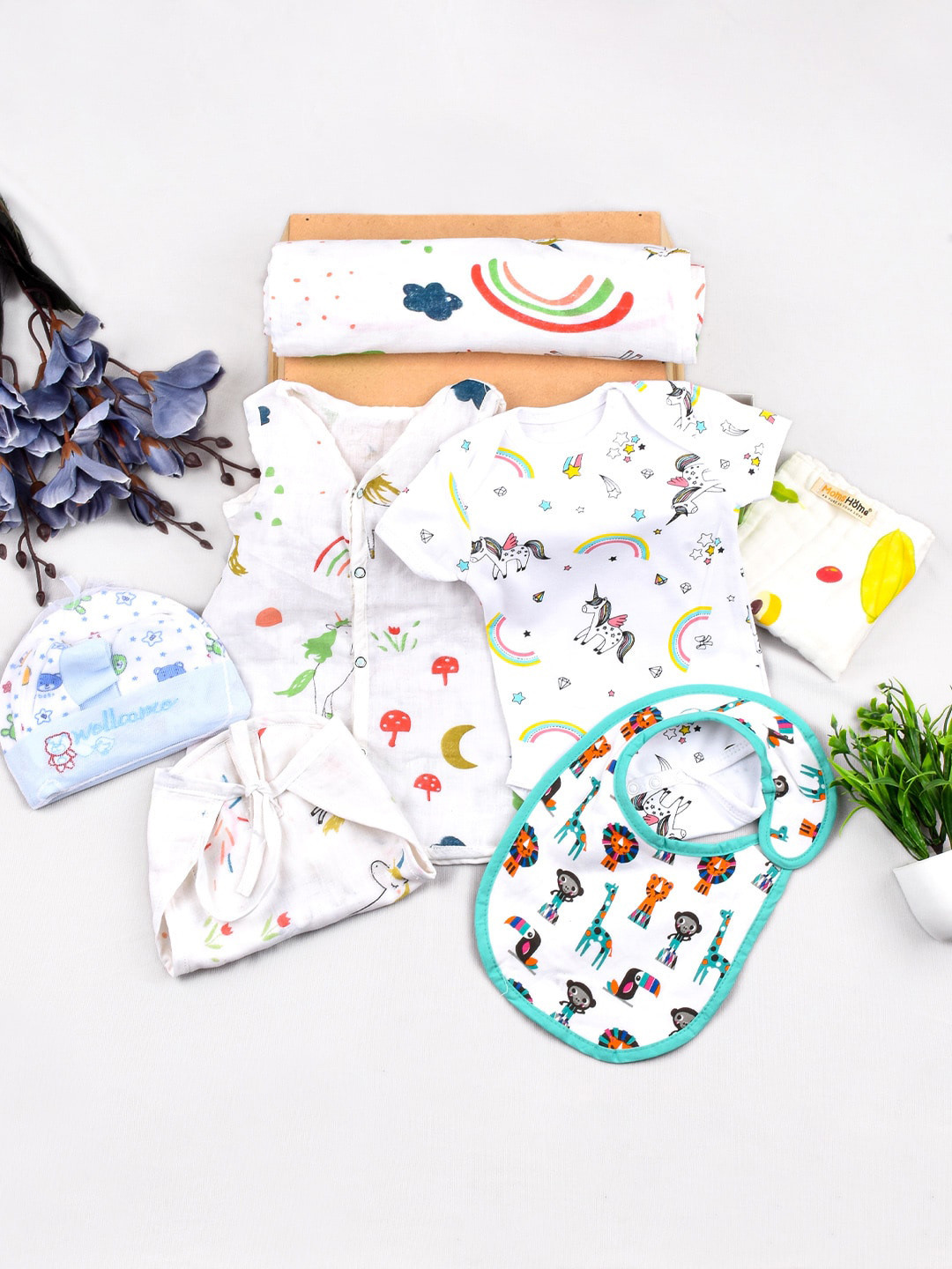 Moms Home Infant Kids Pack Of 8 Organic Muslin Cotton Baby Apparel Gift Set