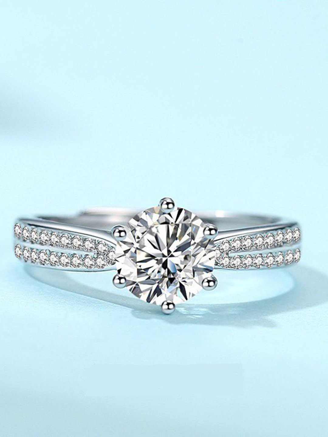 MYKI Silver-Plated Princess Design CZ-Studded Finger Ring