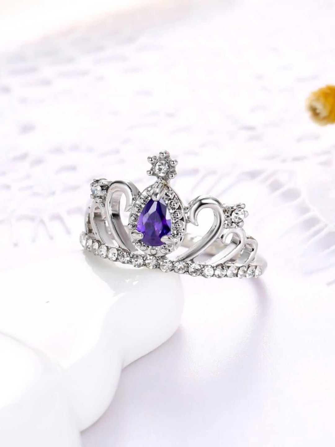 MYKI Silver-Plated CZ-Studded Queen's Crown Finger Ring