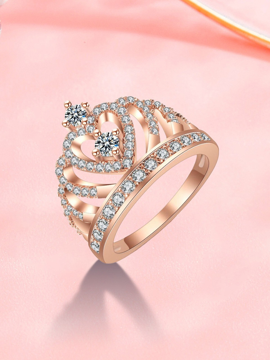 MYKI Rose Gold-Plated CZ-Studded Princess Finger Ring