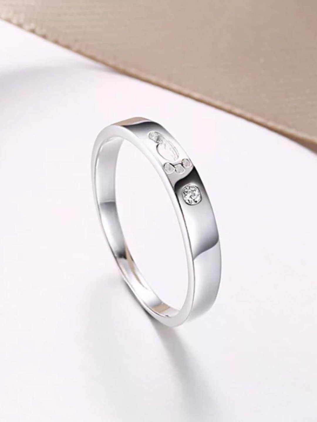 MYKI Silver-Plated CZ-Studded Baby Footstep Adjustable Finger Ring