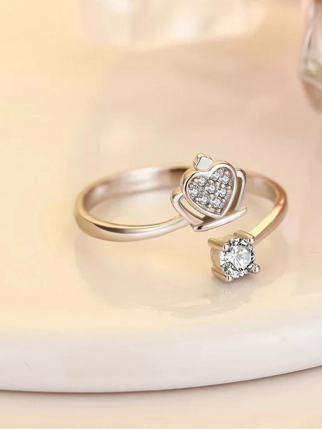 MYKI Sizzling Silver-Plated  Cubic Zirconia-Studded Princess Crown Ring