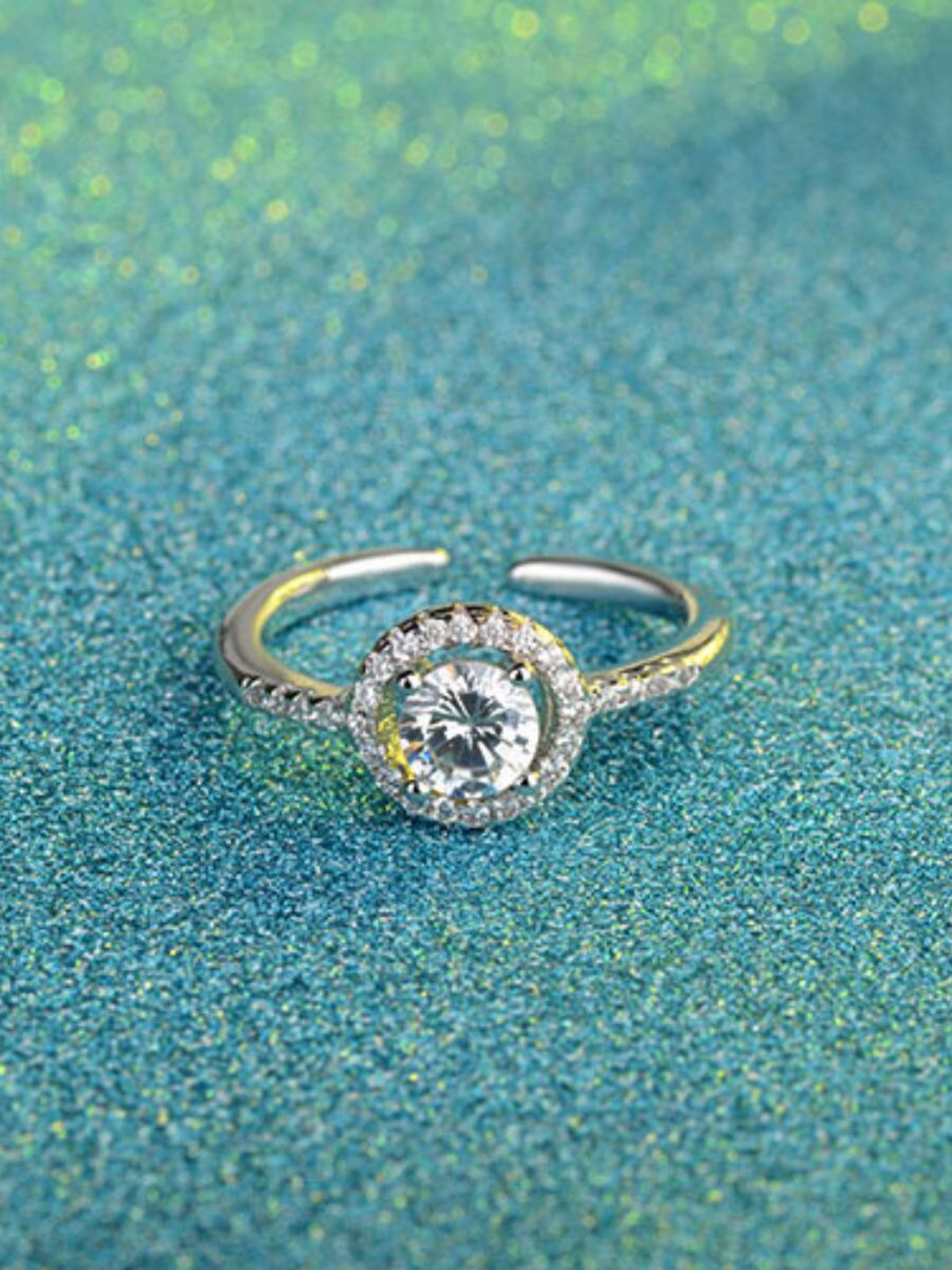 MYKI Sterling Silver Silver-Plated & CZ Stone-Studded  Adjustable Finger Ring