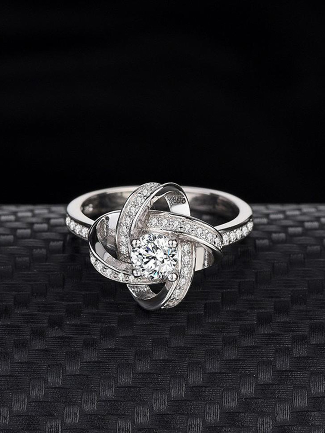 MYKI Silver-Plated & CZ Stone-Studded Star Shaped Adjustable Finger Ring