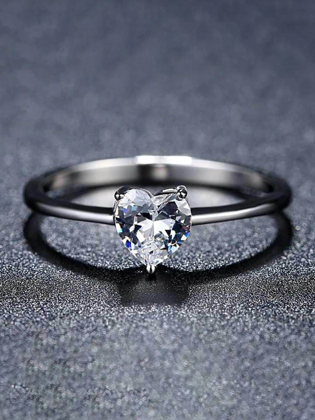 MYKI Style Queen Silver-Plated  Cubic Zirconia Stone Studded Heart Shaped Finger Ring