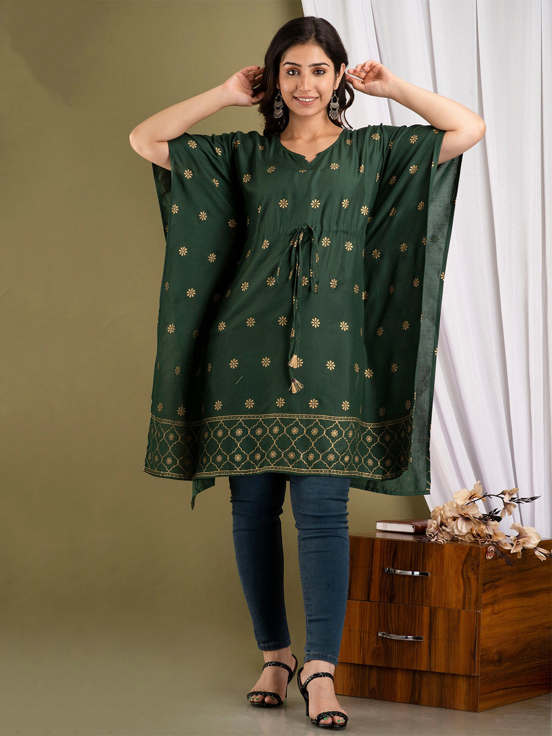 Mialo fashion Floral Printed Kimono Sleeves Kaftan Kurti