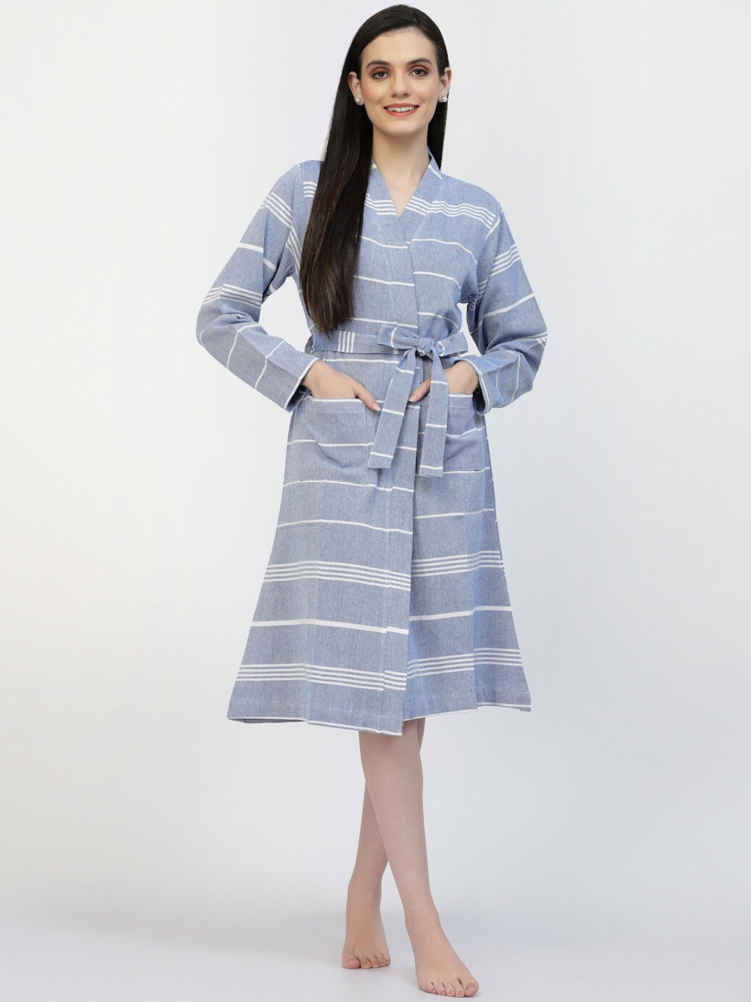 KLOTTHE Women Striped Cotton Bath Robe