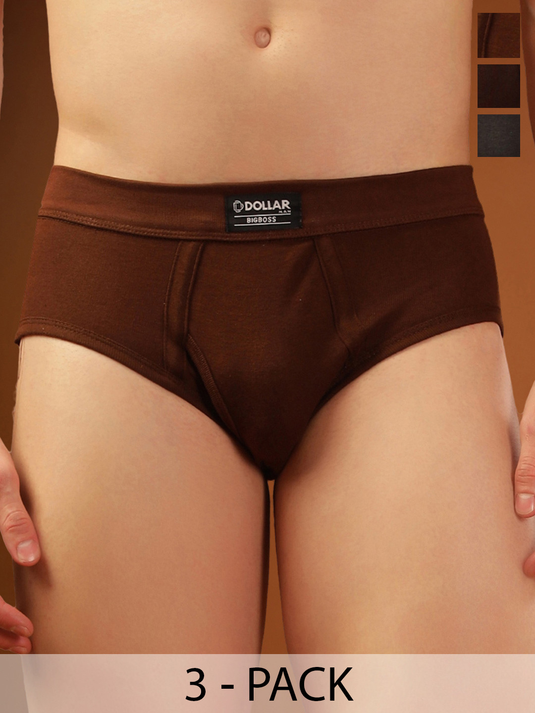 Dollar Bigboss Men Solid Pack of 3 Cotton Spandex Integrated Brief