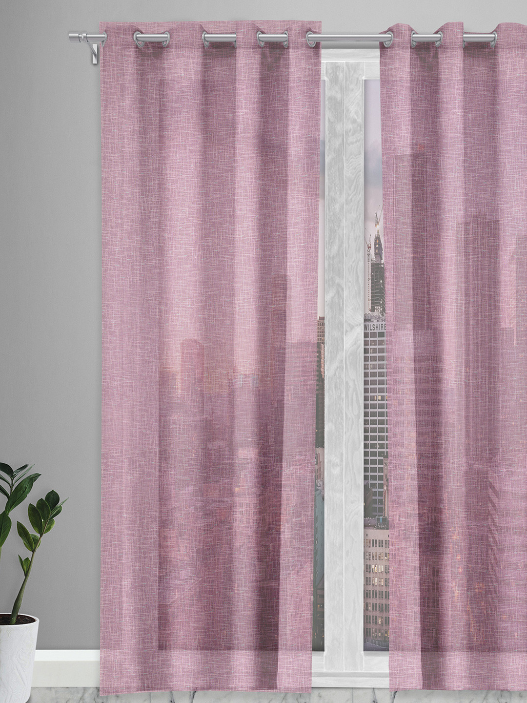 Soumya Pink Self Design Sheer Long Door Curtain
