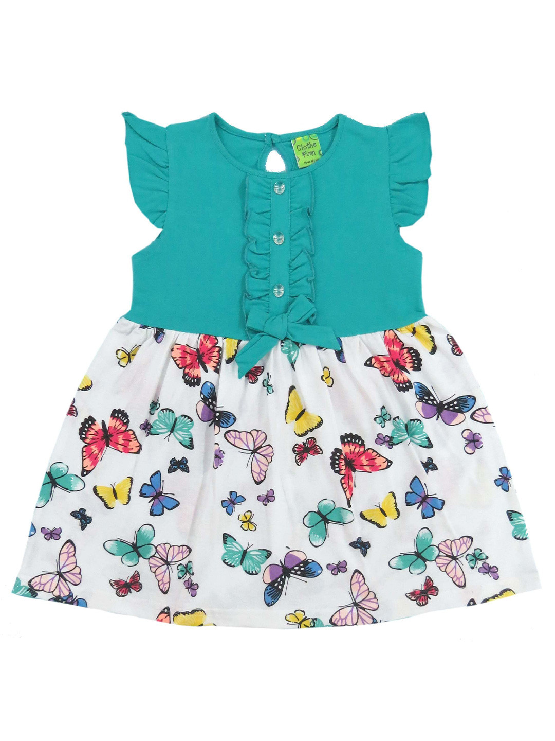 Clothe Funn Girls Conversational Printed Ruffled Cotton Fit & Flare Dress