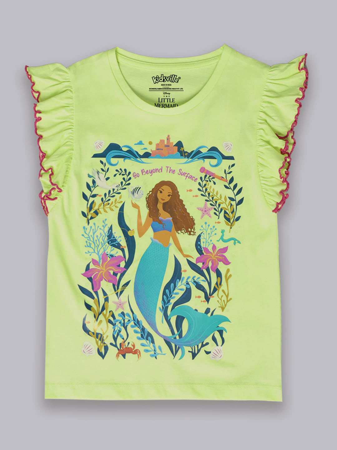 Kids Ville Girls The Little Mermaid Printed Pure Cotton Tshirt