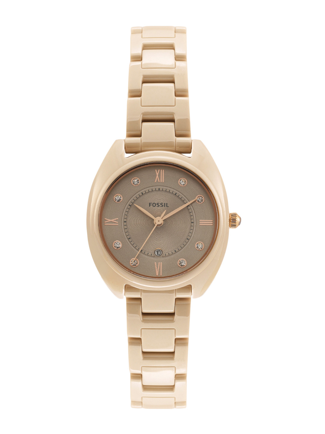 Fossil Women Embellished & Textured Dial & Ceramic Bracelet Style Analogue Watch CE1110