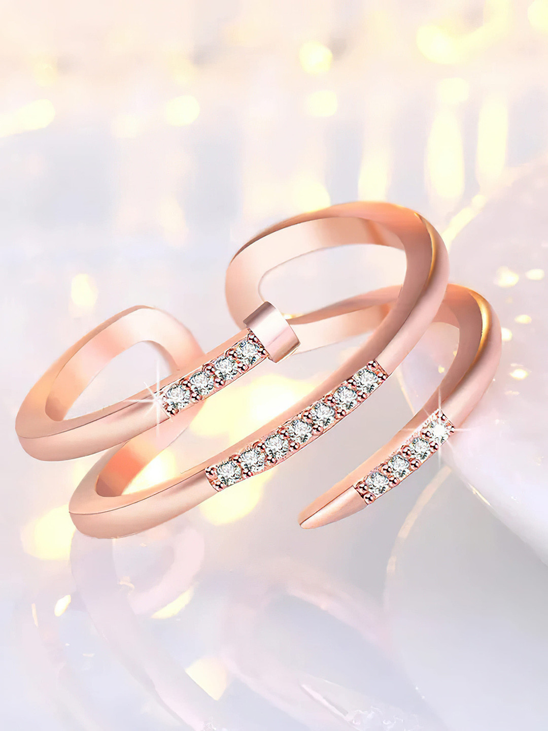 Fashion Frill Rose Gold-Plated American Diamond Studded Adjustable Nail Finger Ring