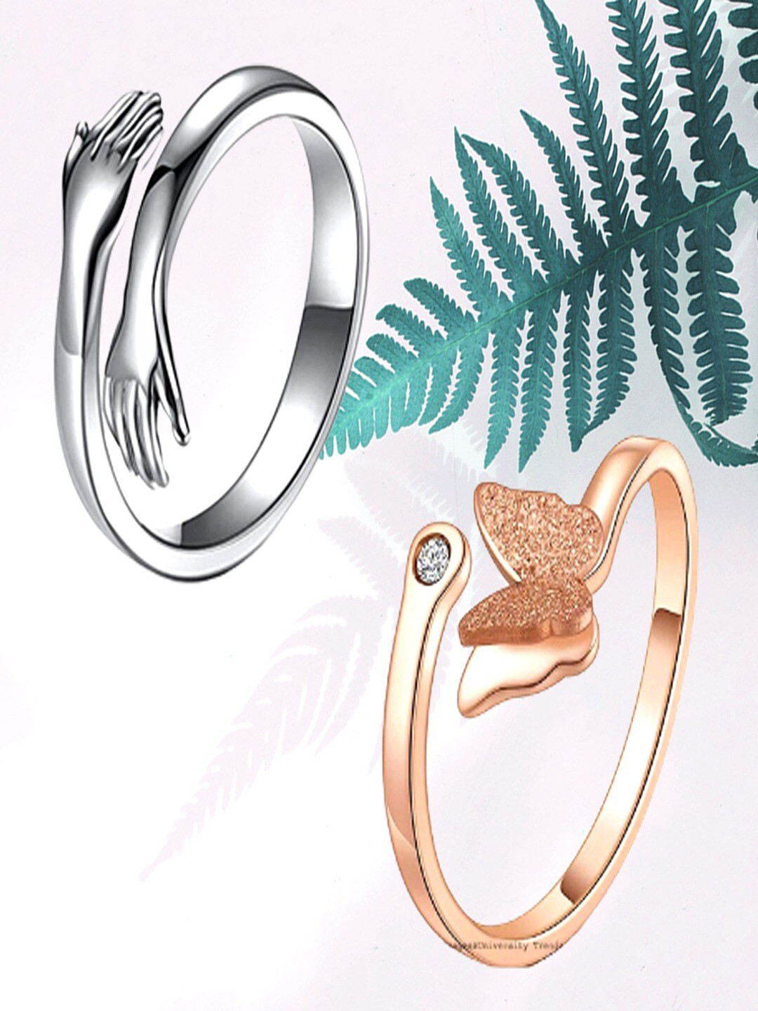 UNIVERSITY TRENDZ Set Of 2 Silver-Plated & Gold-Plated Stone-Studded Rings