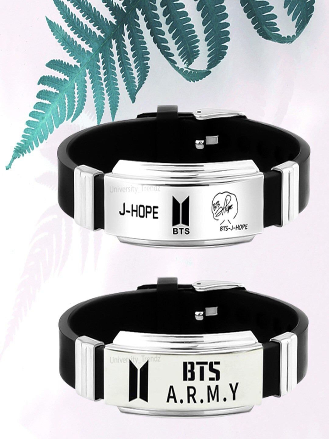 UNIVERSITY TRENDZ Set Of 2 Silver-Plated BTS Army & J-Hope Signature Wraparound Bracelet