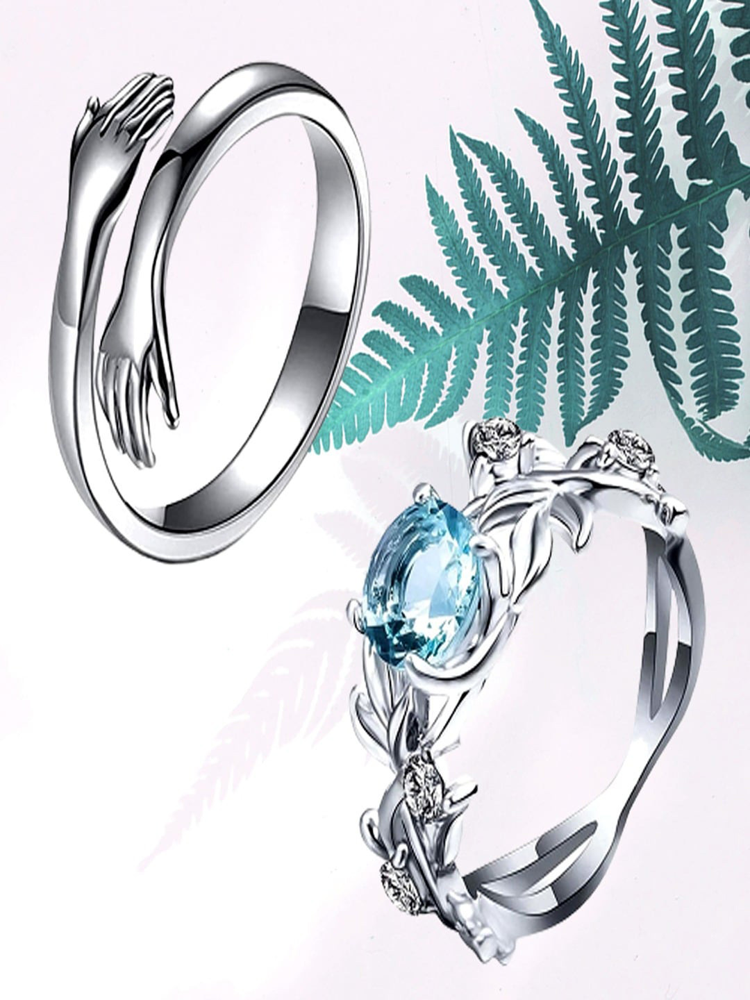 UNIVERSITY TRENDZ Set Of 2 Silver-Plated Crystal Stud Finger Rings
