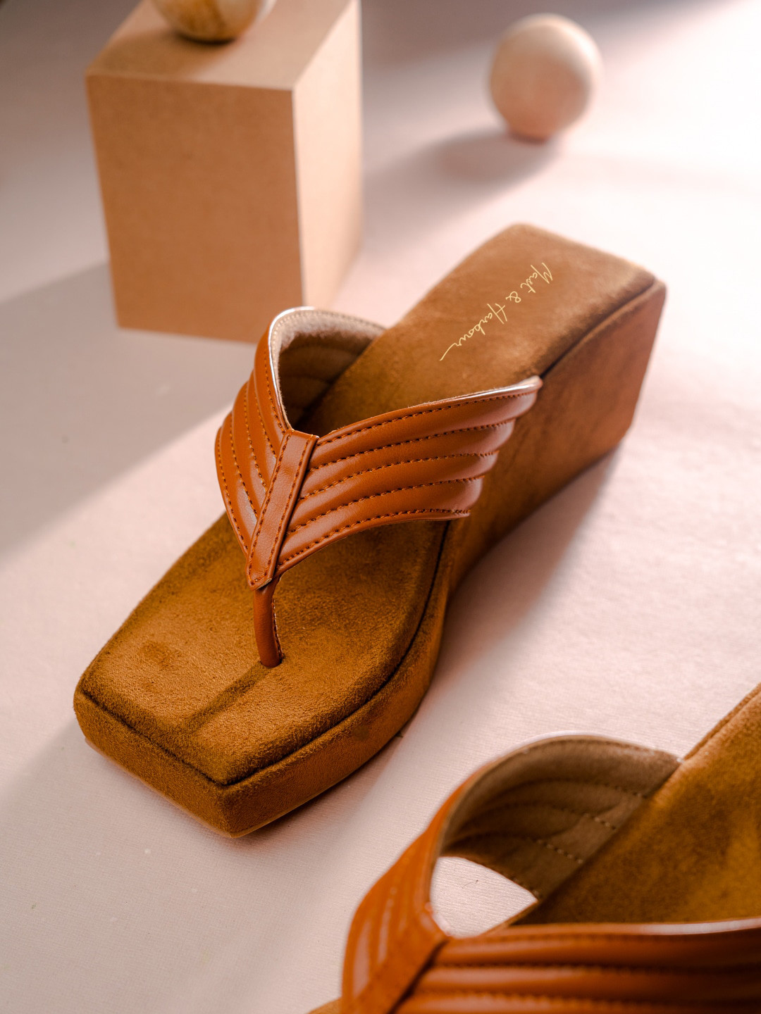 Mast & Harbour Tan Brown Striped Suede Flatform Heels