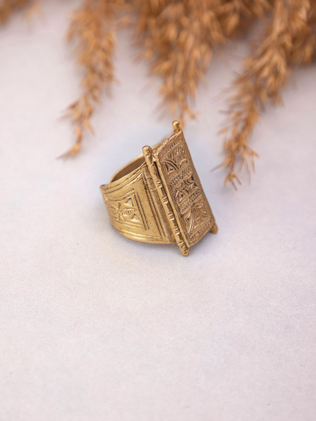 Studio One Love Women Brass-Plated Ethnic Motif Designed Brass Finger Ring