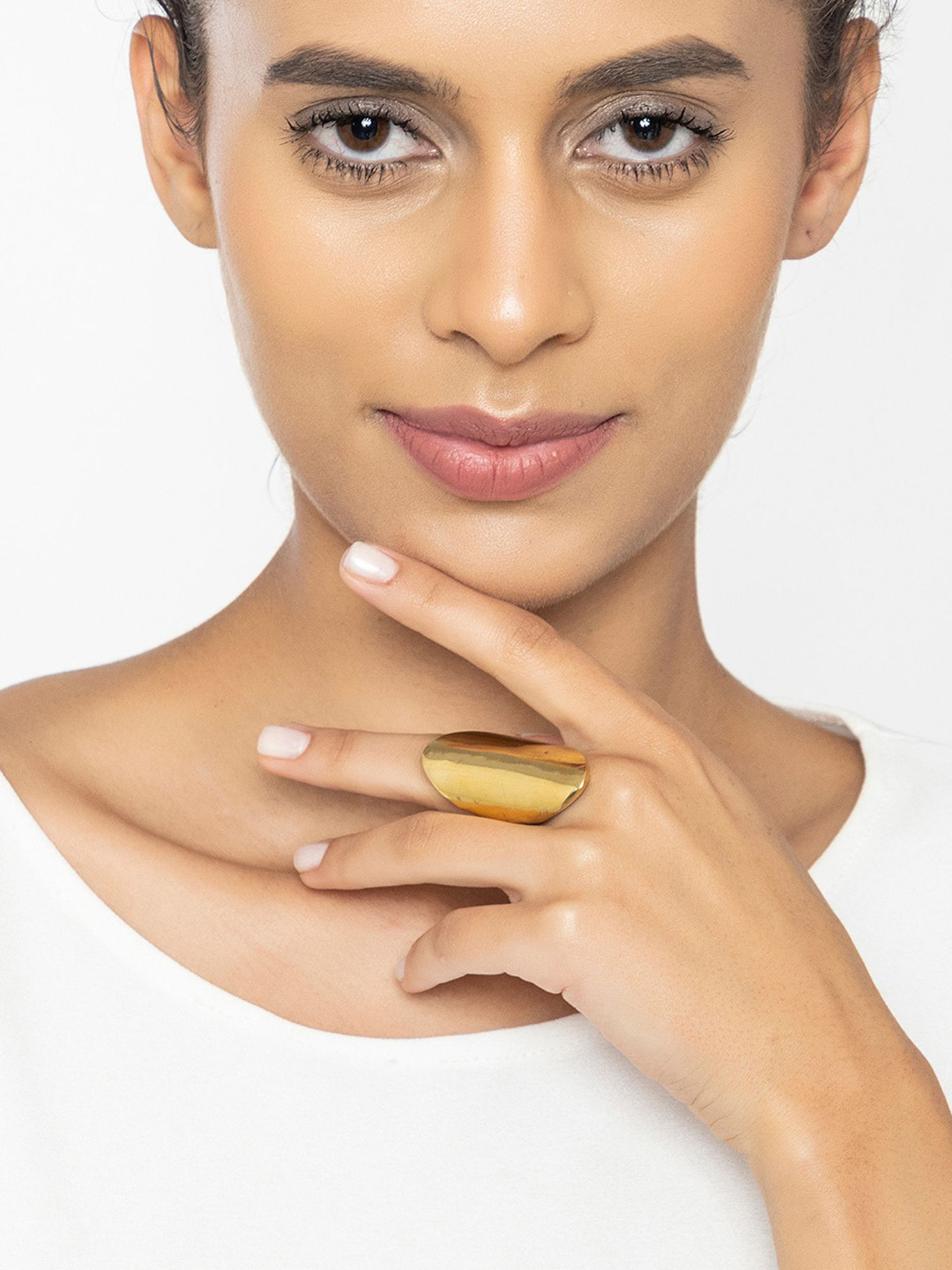 Studio One Love Gold-Plated Intricate Textured Detail Adjustable Finger Ring