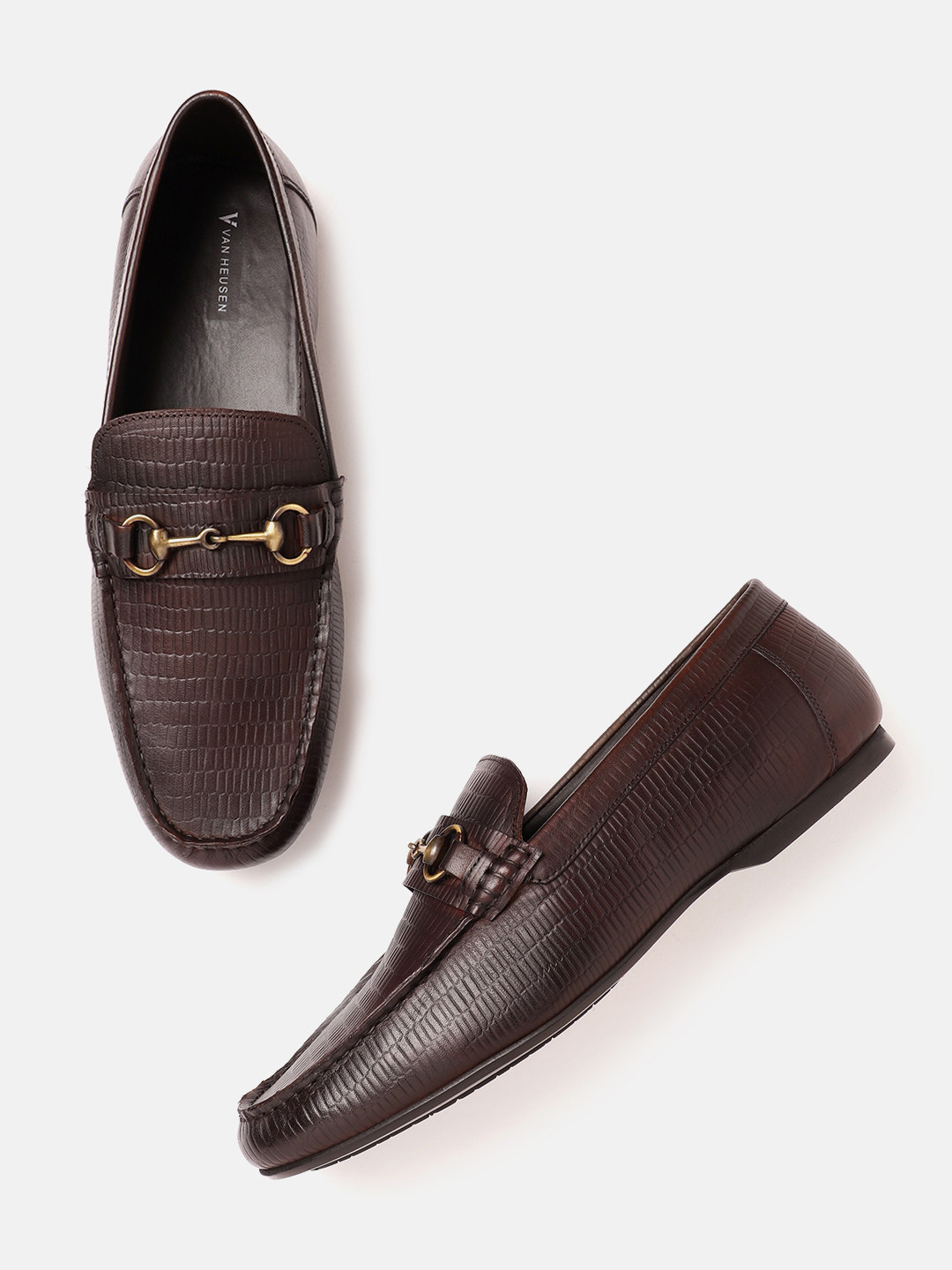 Van Heusen Men Snake Skin Textured Leather Horsebit Loafers