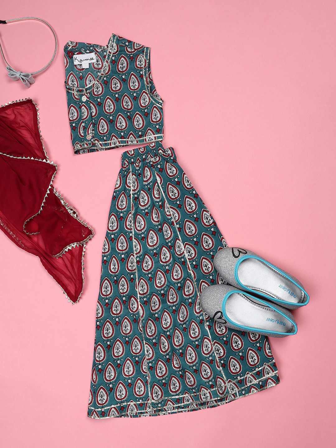 Ka-mee Girls Printed Pure Cotton Ready to Wear Lehenga & Blouse With Dupatta