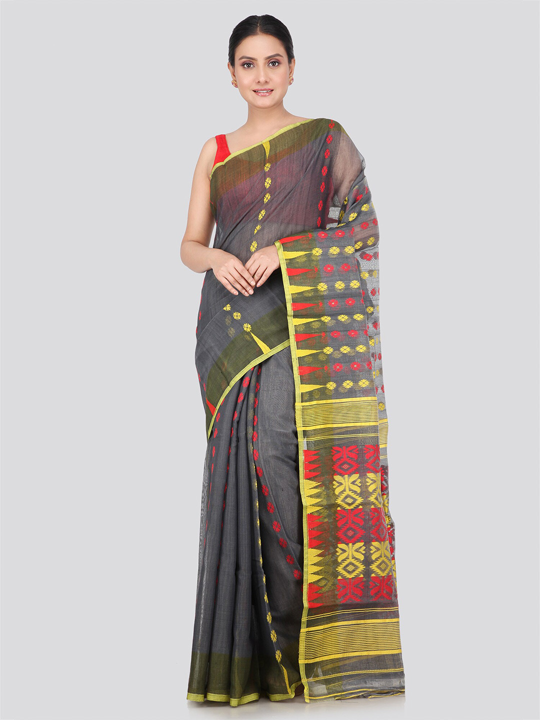 PinkLoom Ethnic Motif Woven Design Pure Cotton Jamdani Saree