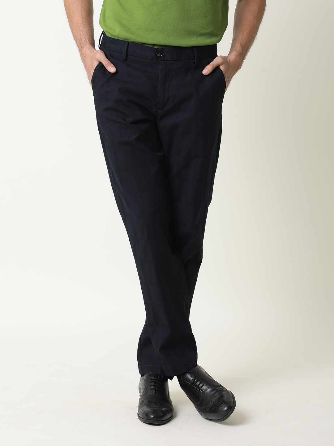 RARE RABBIT Men Alvas Checked Mid Rise Plain Slim Fit Trouser