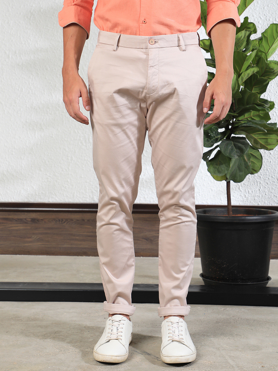 RARE RABBIT Men Shines Slim Fit Mid-Rise Cotton Formal Trouser