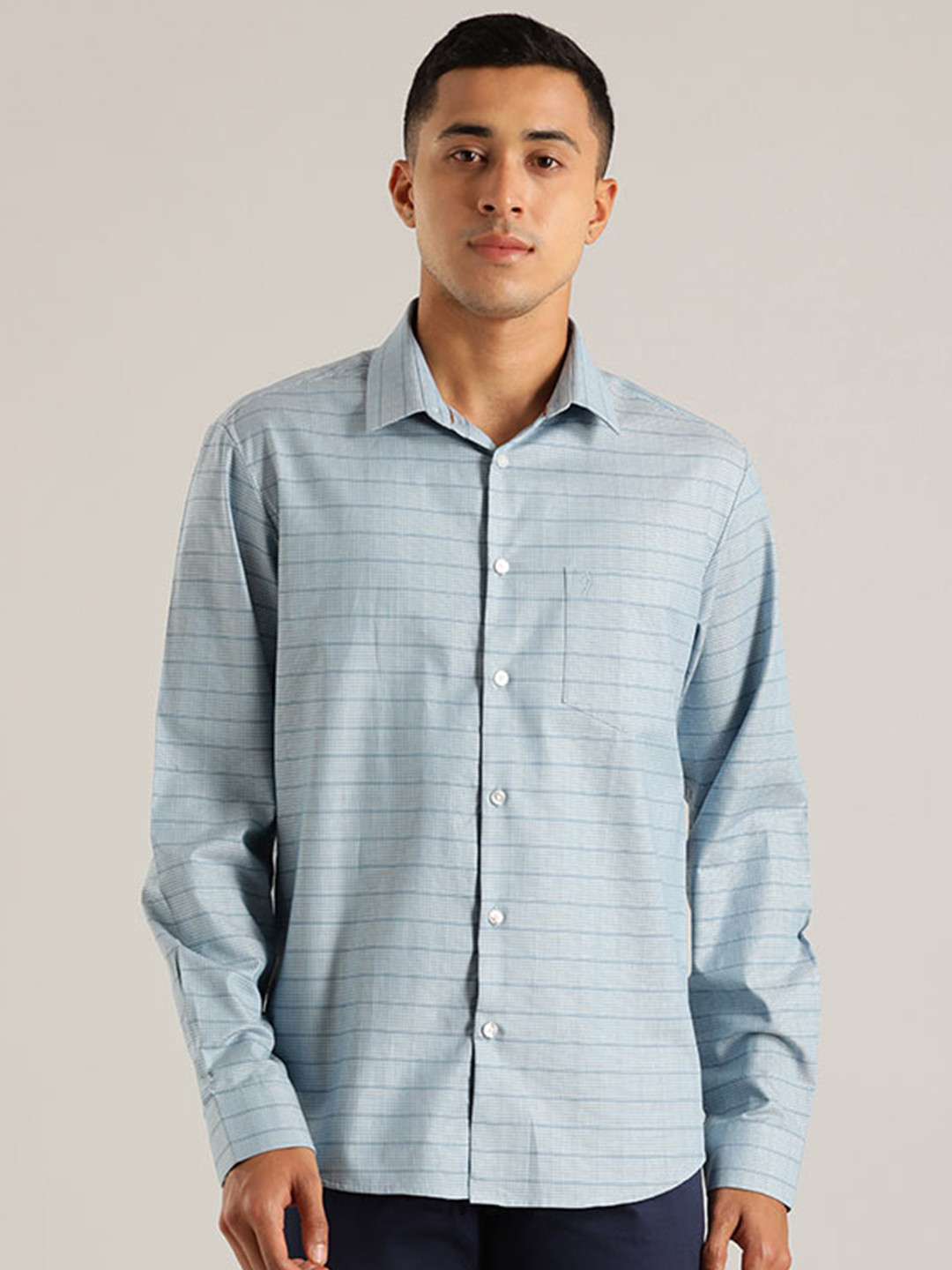 Indian Terrain Horizontal Stripes Chiseled Fit Slim Fit Pure Cotton Casual Shirt
