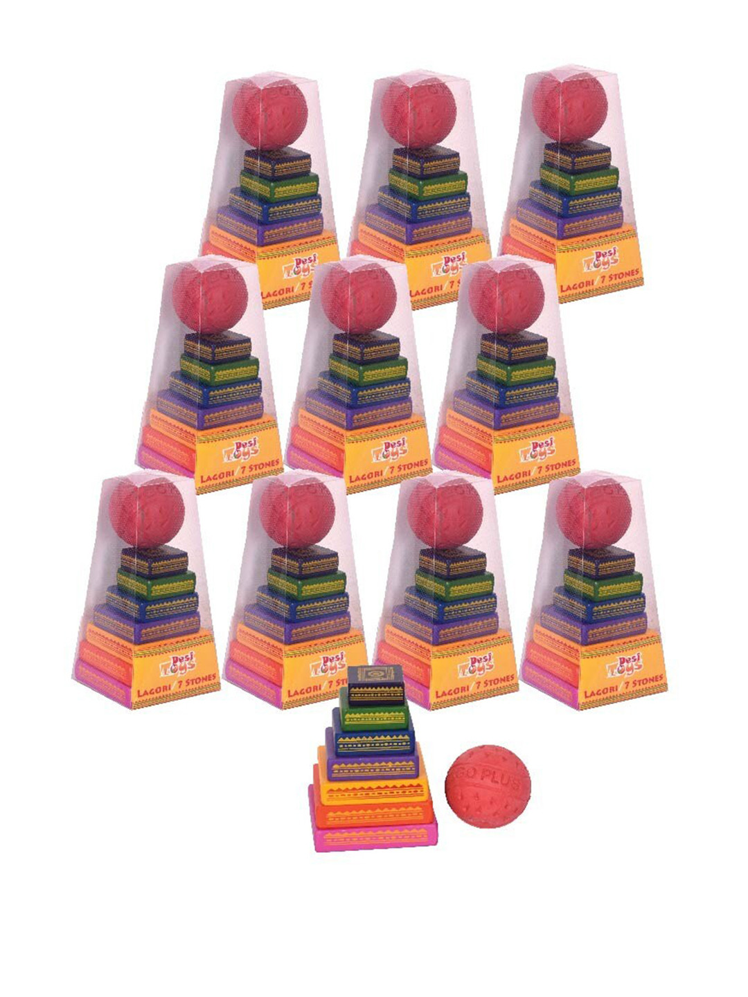 Desi Toys Kids Set Of 10 Wooden Seven Stones Game