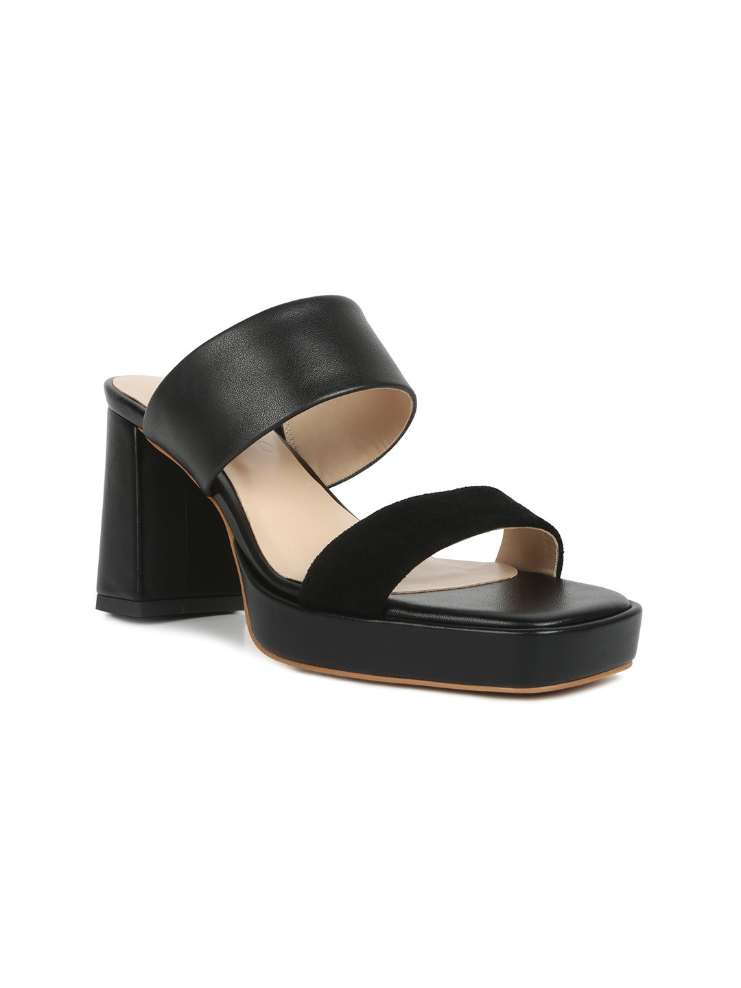 RAG & CO Open Toe Leather Platform Heels