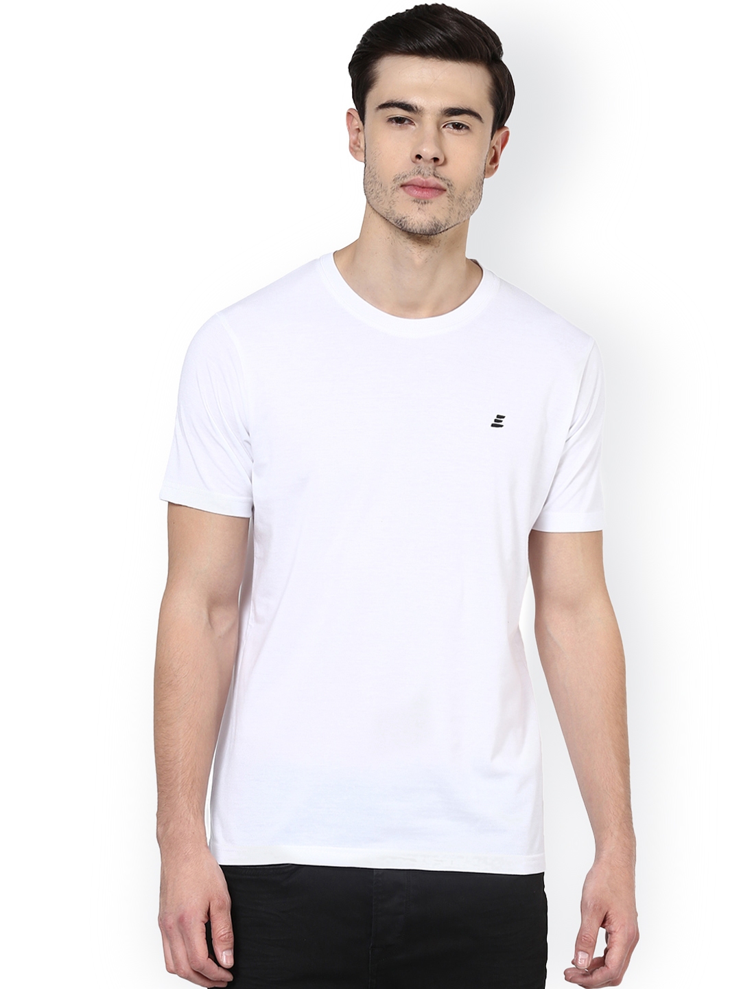 Buy ELABORADO Men White Solid Round Neck Slim Fit T Shirt