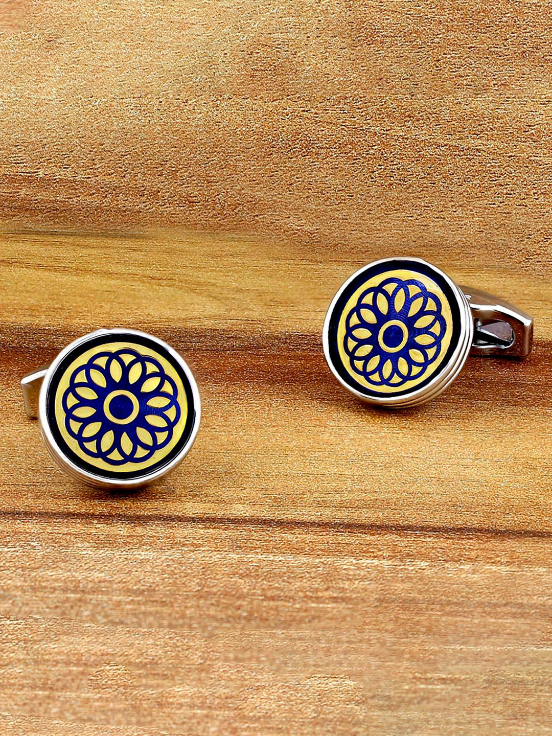 ZIVOM Silver-Plated Floral Formal Shirt Cufflinks