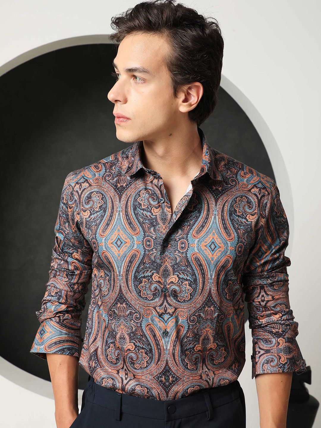 RARE RABBIT Men Mergers Slim Fit Printed Cotton Shirt