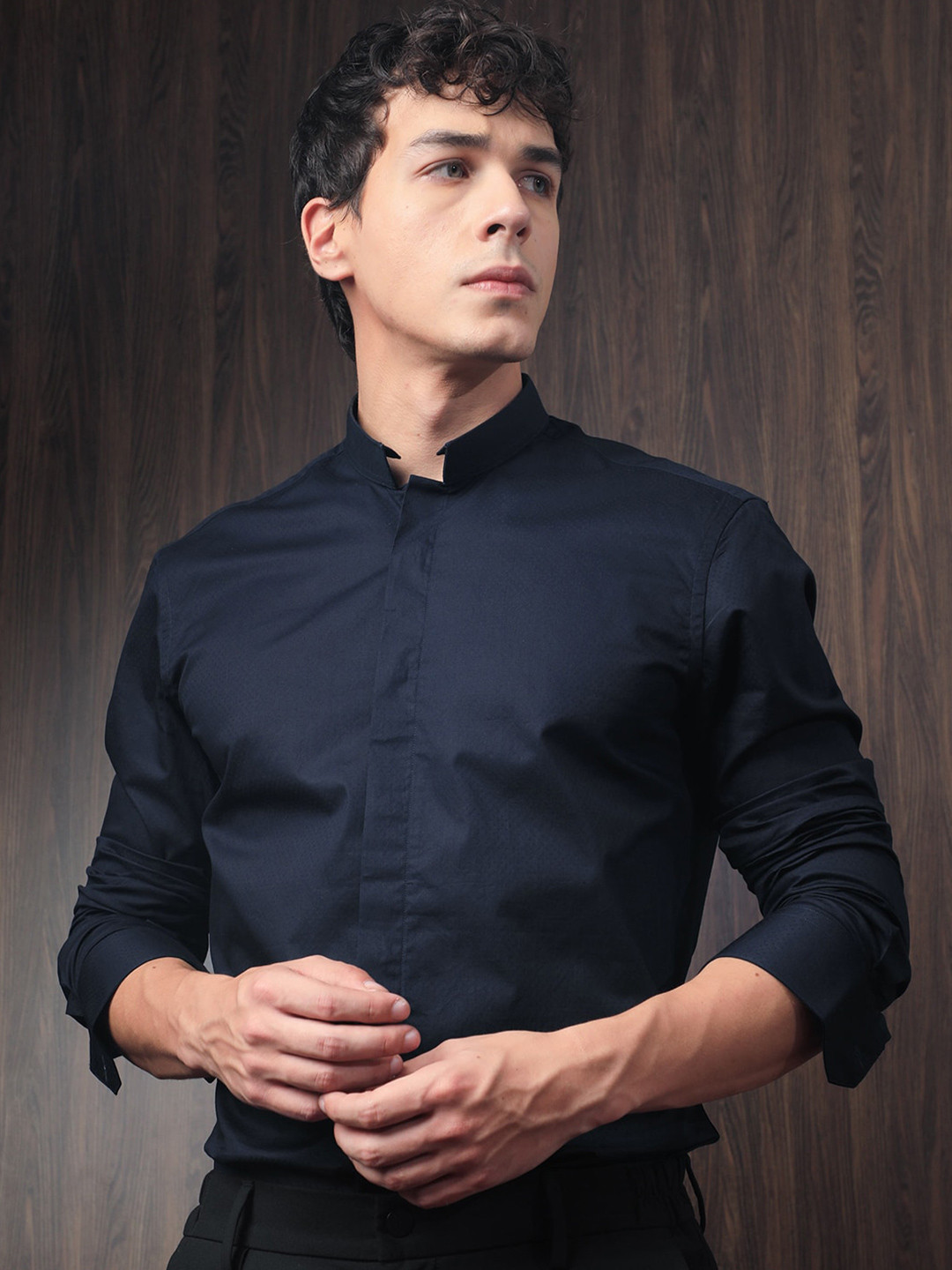 RARE RABBIT Men Radon Slim Fit Mandarian Collar Cotton Shirt