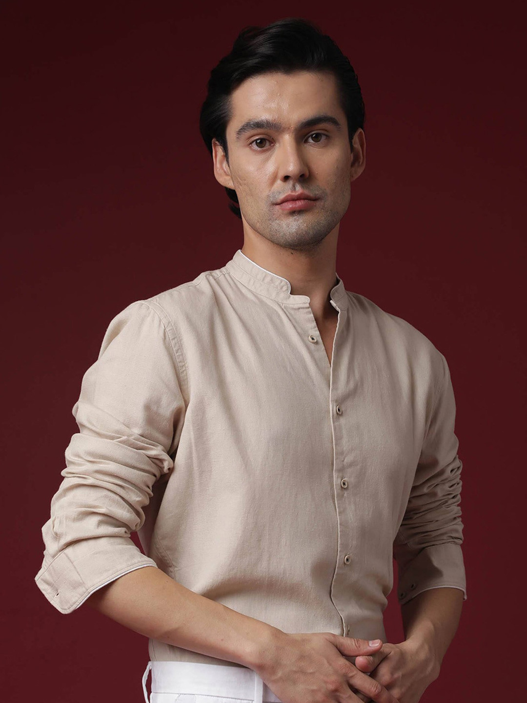 RARE RABBIT Men Manderins Mandarin Collar Slim Fit Opaque Shirt