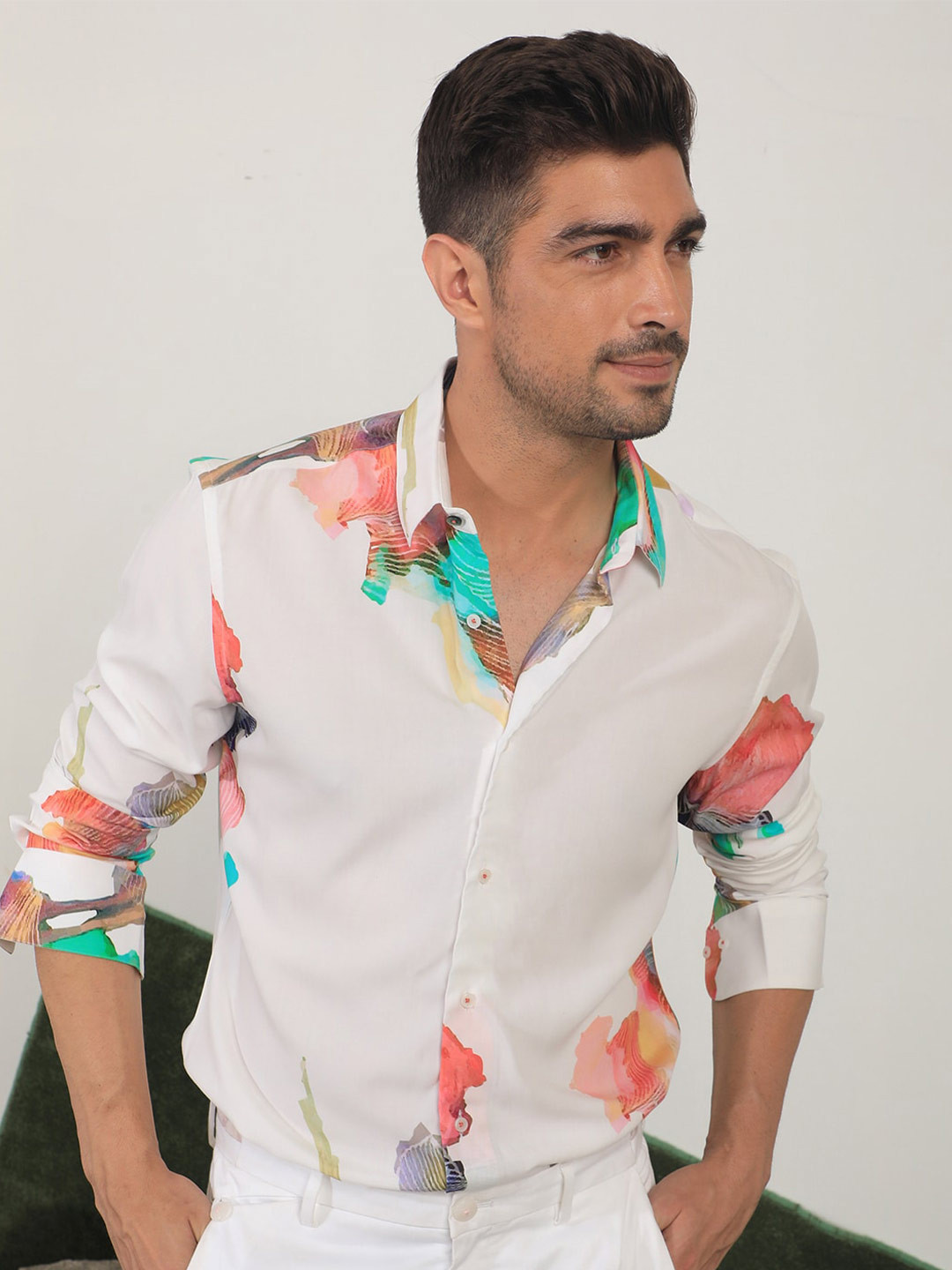 RARE RABBIT Men Painter Slim Fit Floral Printed Cotton Shirt