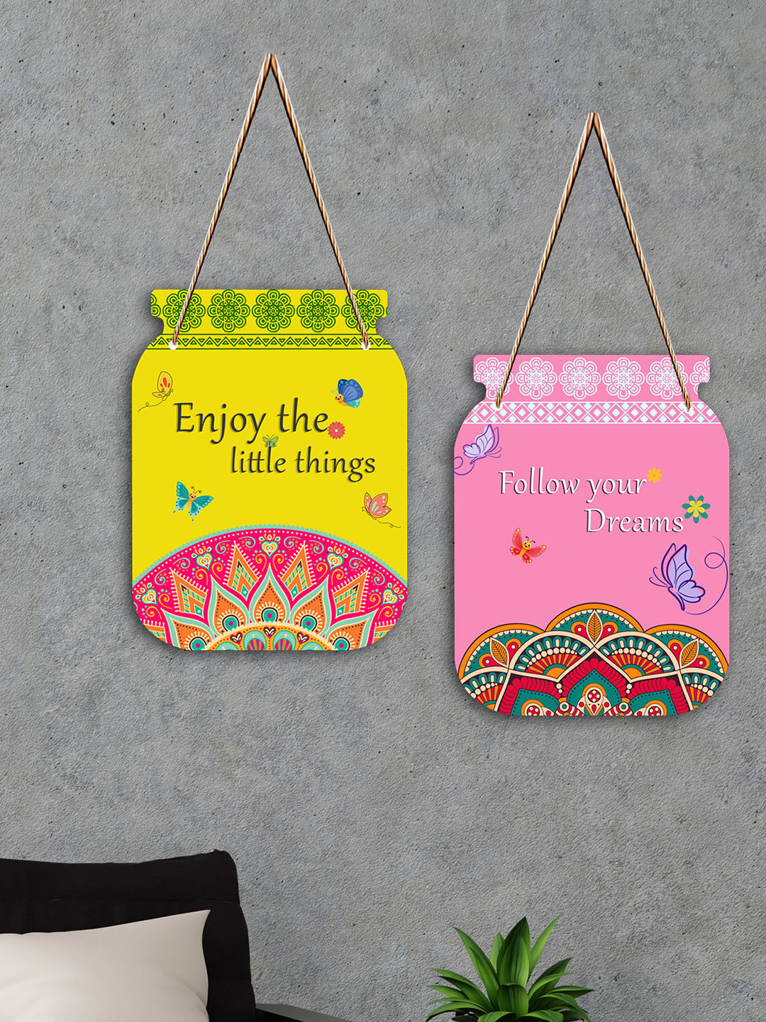 SAF Motivational Quotes Wood Ethnic Motifs Matte Hanging Bedroom 2Pcs Wall Hangings-17In