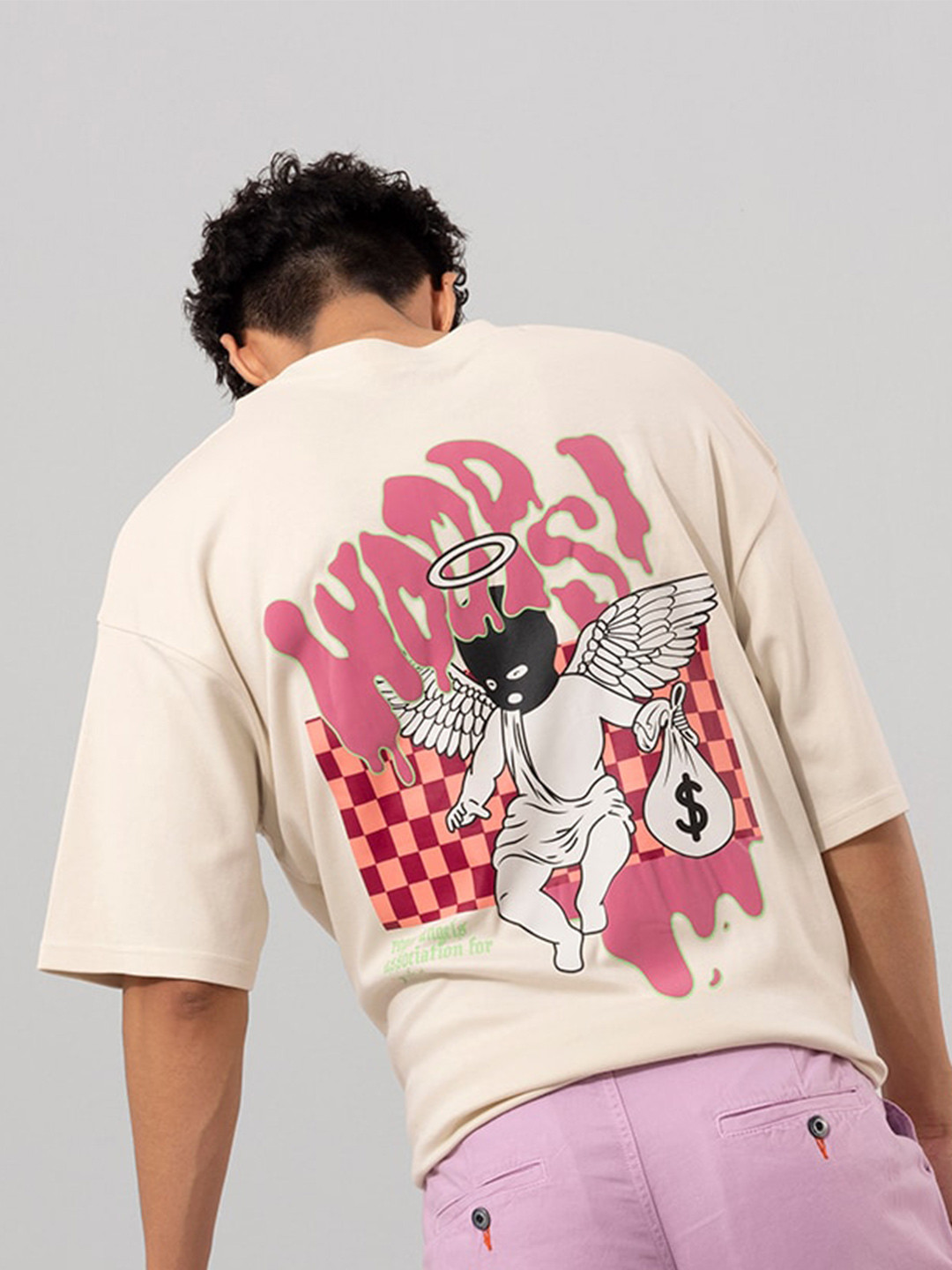 Snitch Beige Graphic Printed Cotton Boxy T-shirt