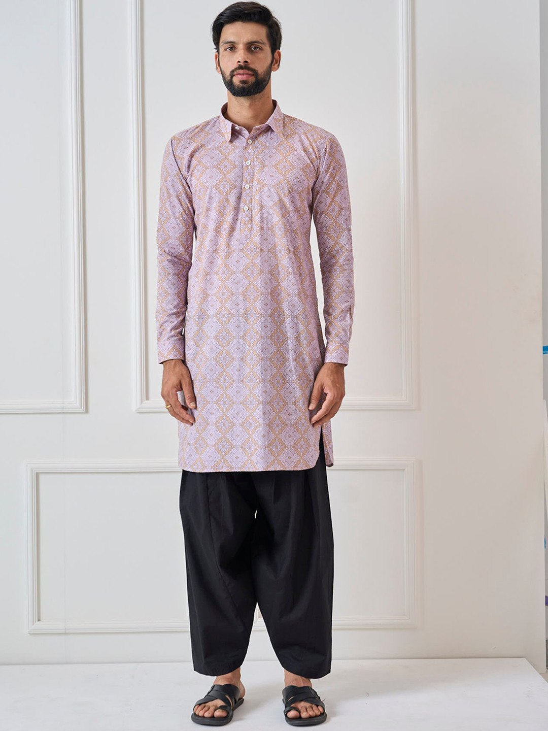 See Designs Shirt Collar Ethnic Motifs Printed Pathani Cotton Kurta