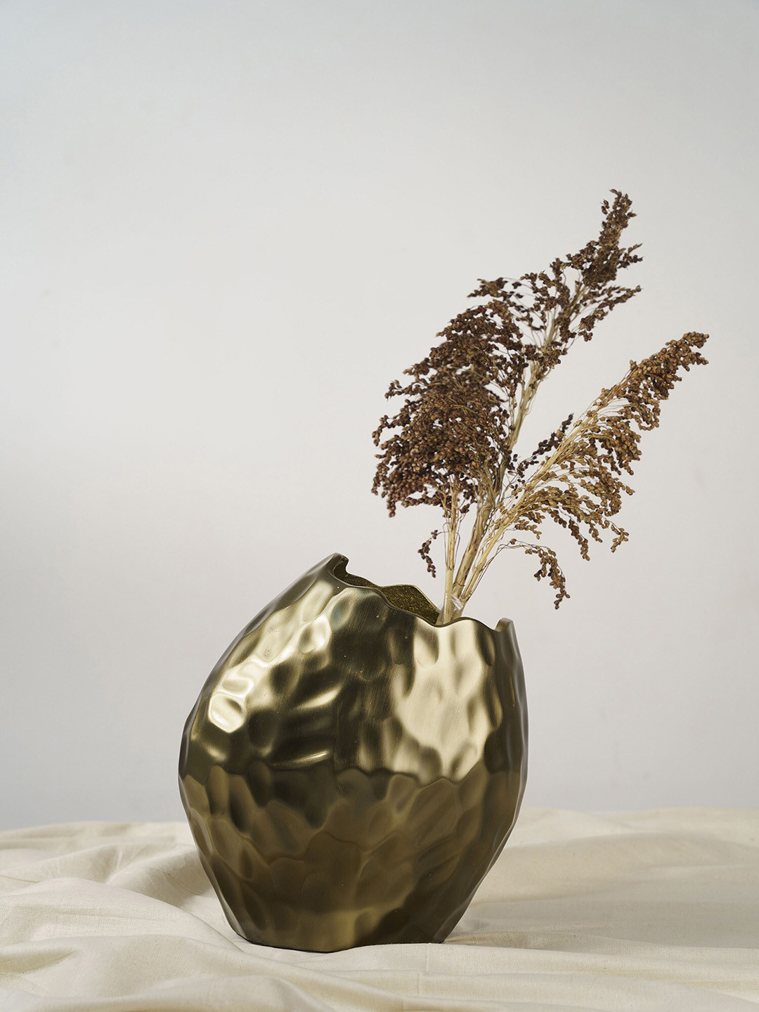 Folkstorys Gold Toned Hammered Metal Vase