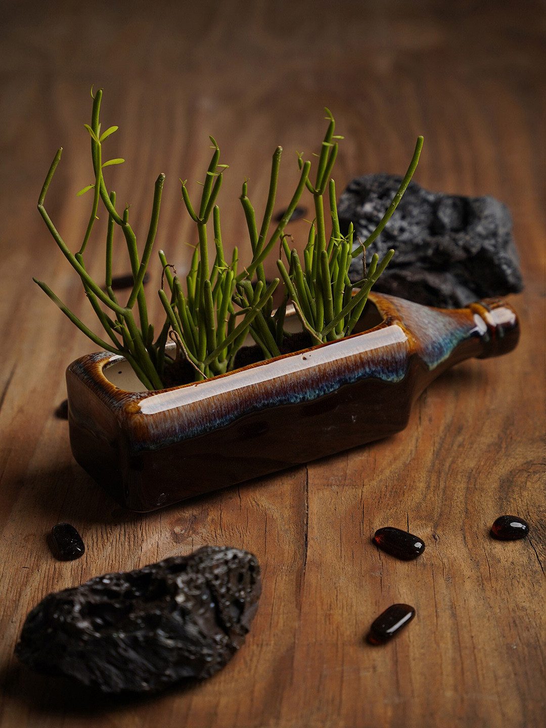 Folkstorys Brown Textured Horizontal Ceramic Bottle Vase