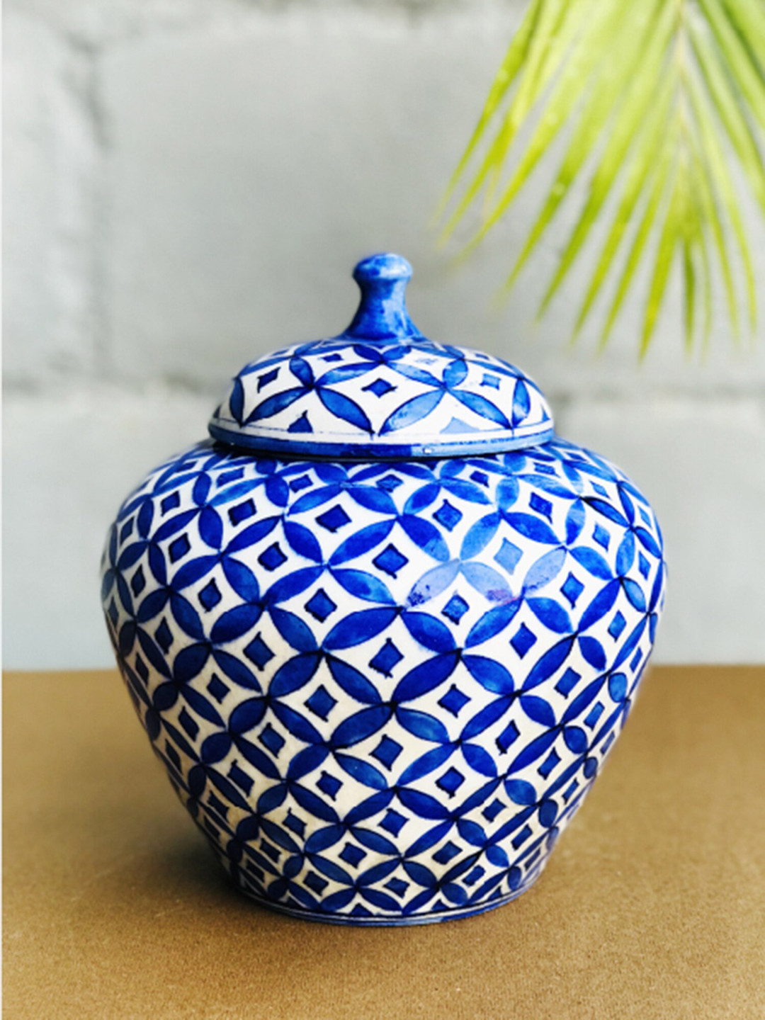 Folkstorys White & Blue Printed Kalapi Pottery Vase